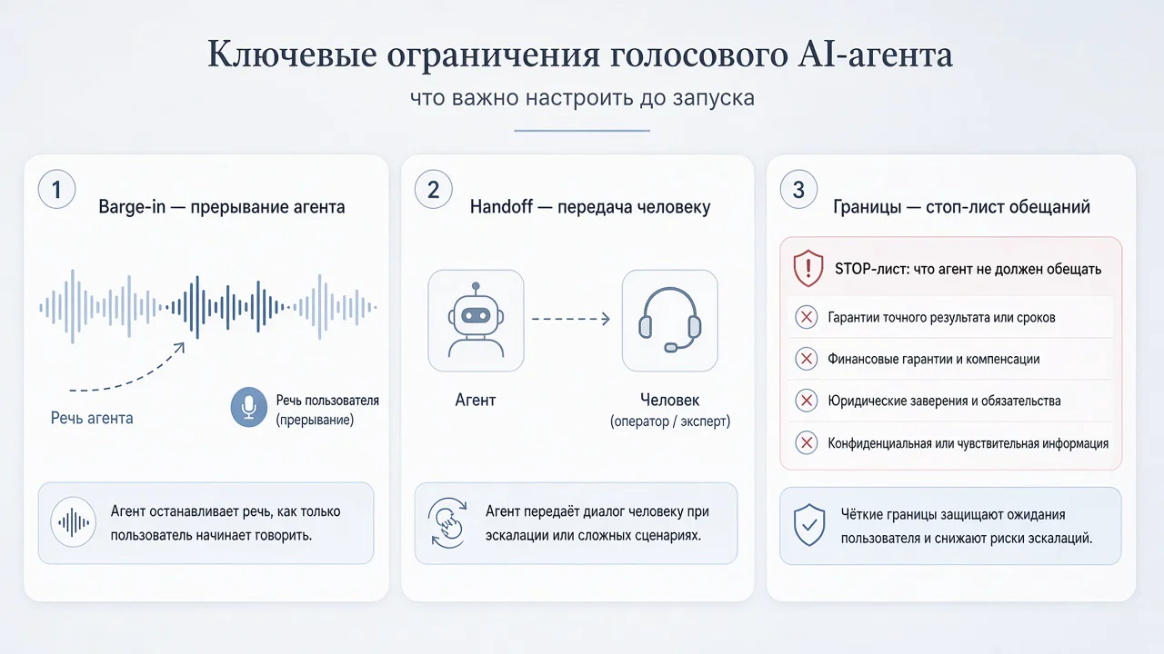 Barge-in и handoff: где агент обязан замолчать и передать человеку