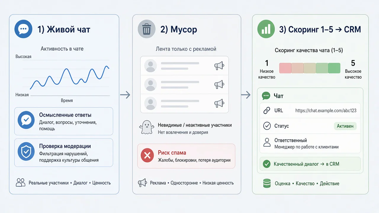 Живой чат vs мусор: скоринг и передача в CRM
